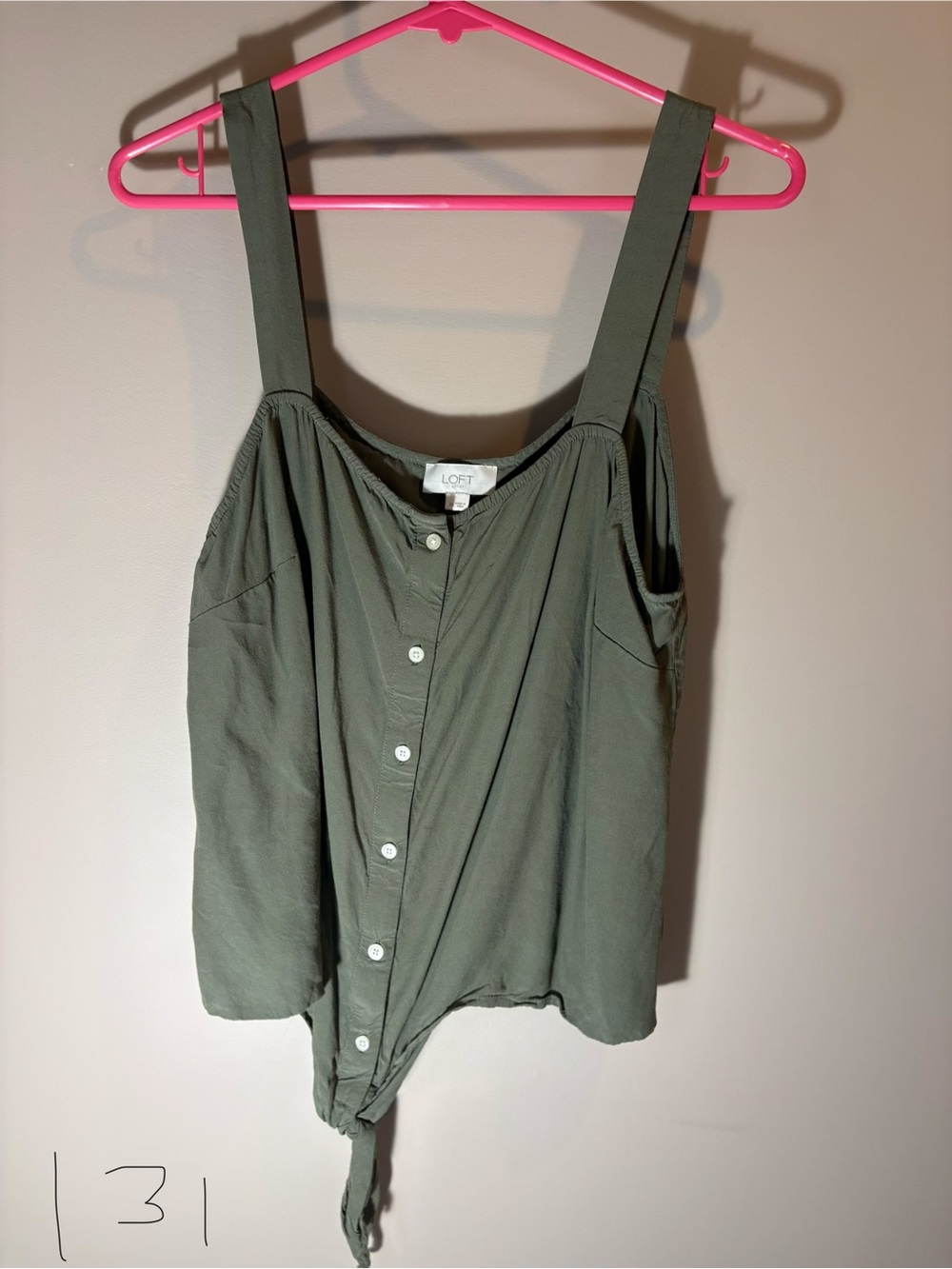 LOFT Olive Button-Front Tie-Hem Camisole
